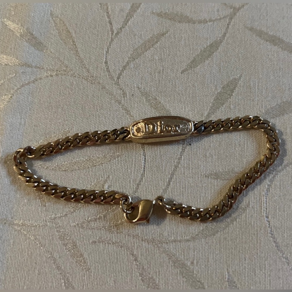 Christian Dior Gold Crystal Logo ID Tag Bracelet
